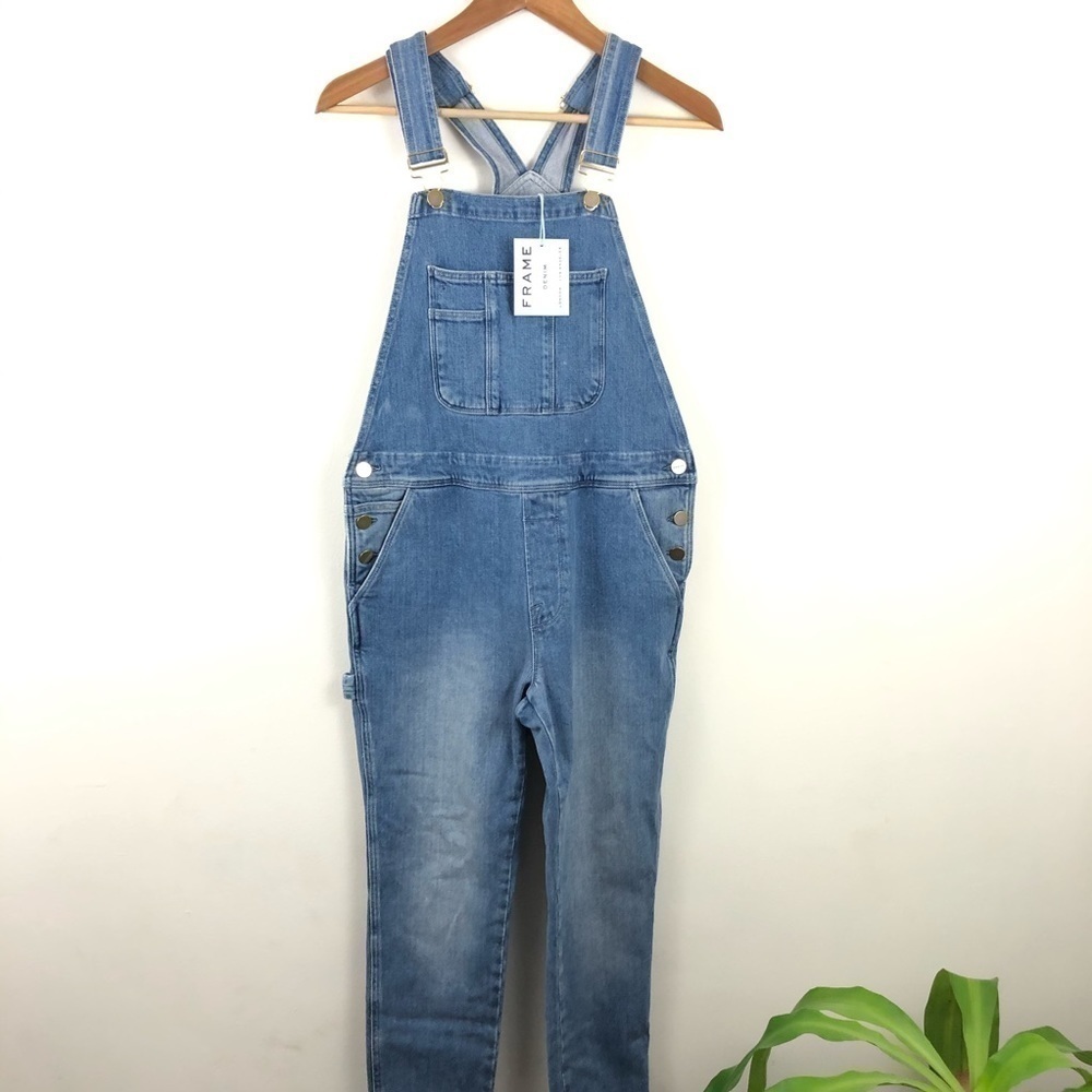 Frame Denim Blue Crop Boyfriend Overalls XS - Picture 3 of 9